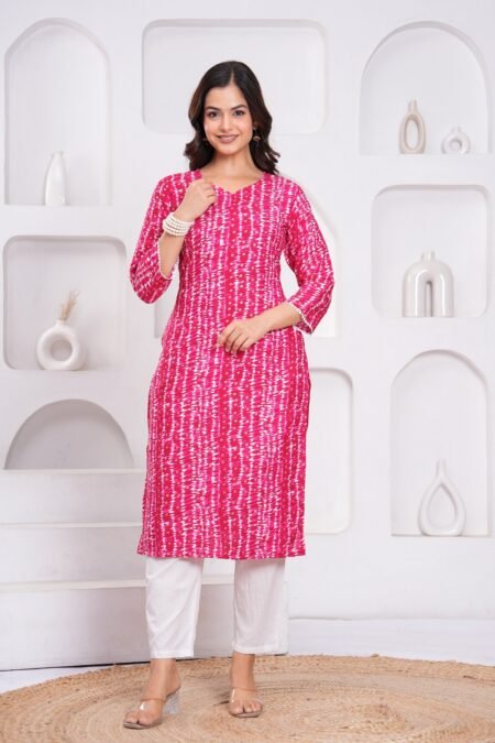 Malishka Export Pink Cotton Rayon Floral Printed Kurti