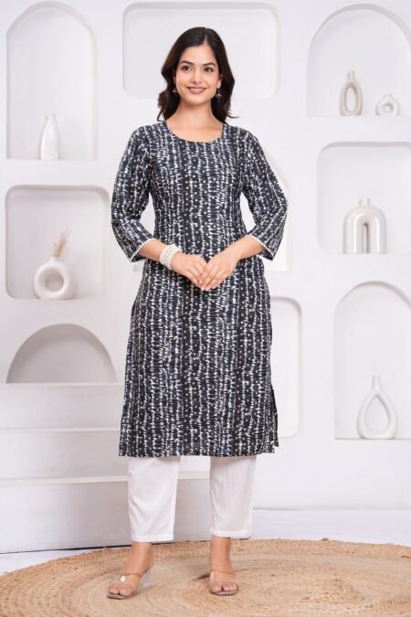 Malishka Export Black Cotton Rayon Floral Printed Kurti