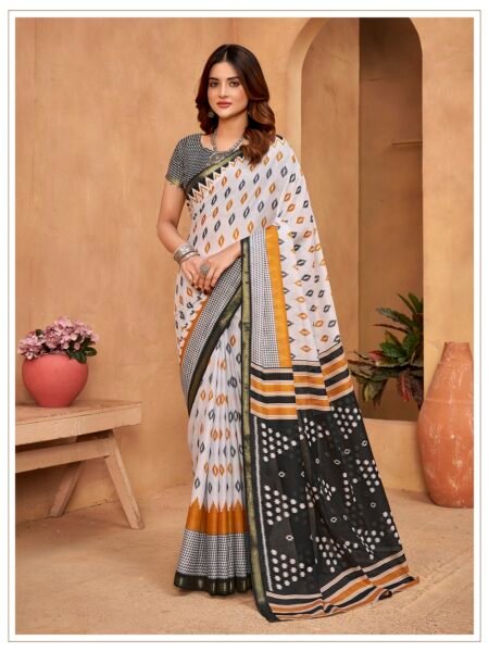 Malishka Export Cotton Printed Saree With Unstiched Blouse Piece
