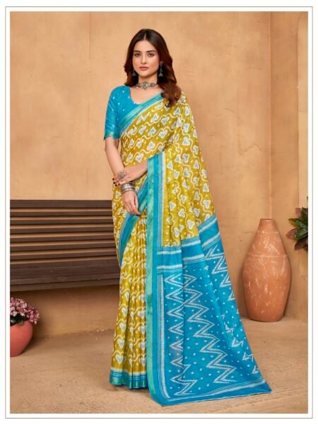 Malishka Export Cotton Printed Saree With Unstiched Blouse Piece