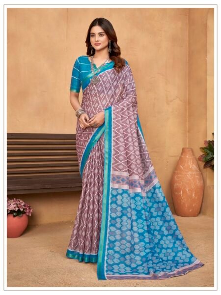 Malishka Export Cotton Printed Saree With Unstiched Blouse Piece
