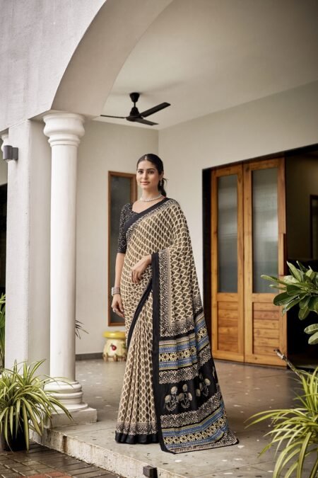 Malishka Export Cotton Printed Saree With Unstiched Blouse Piece