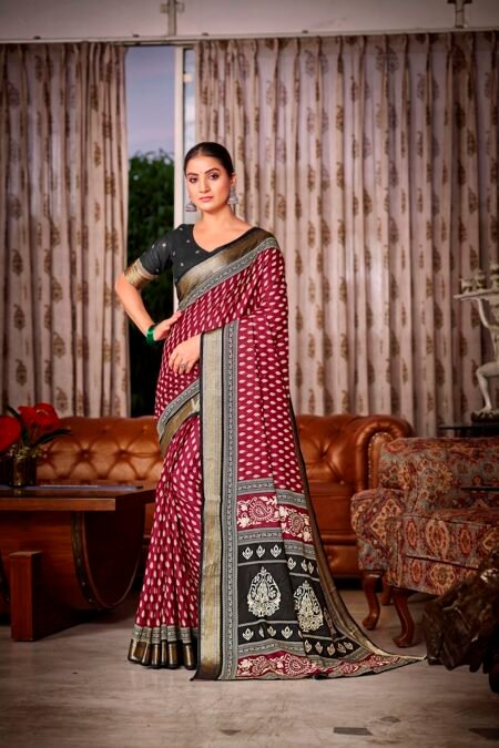 Malishka Export Cotton Printed Saree With Unstiched Blouse Piece