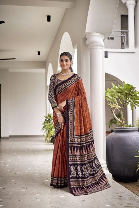 Malishka Export Cotton Printed Saree With Unstiched Blouse Piece