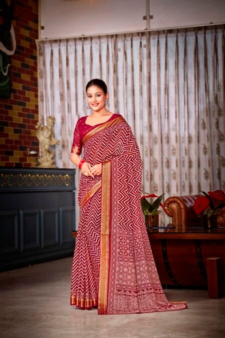 Malishka Export Cotton Printed Saree With Unstiched Blouse Piece