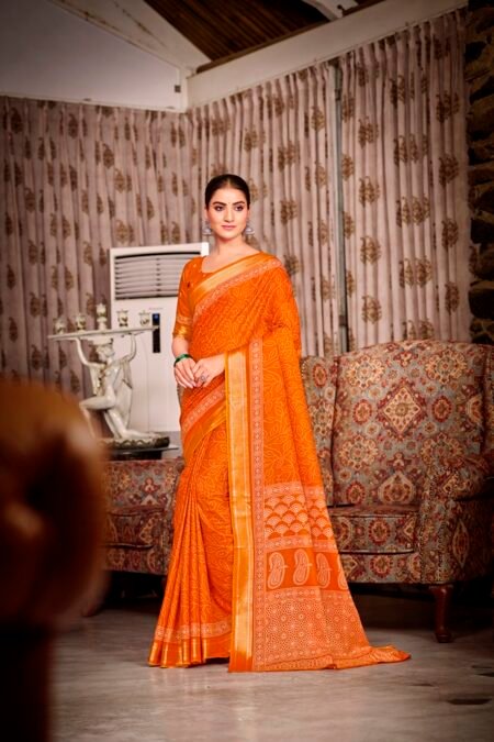 Malishka Export Cotton Printed Saree With Unstiched Blouse Piece