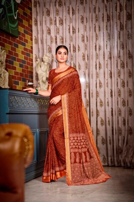 Malishka Export Cotton Printed Saree With Unstiched Blouse Piece
