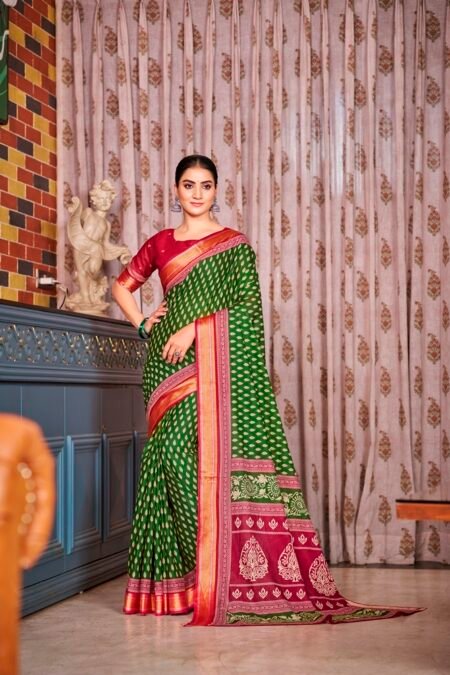 Malishka Export Cotton Printed Saree With Unstiched Blouse Piece