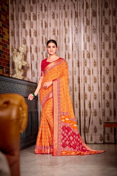 Malishka Export Cotton Printed Saree With Unstiched Blouse Piece