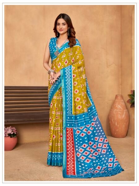 Malishka Export Cotton Printed Saree With Unstiched Blouse Piece
