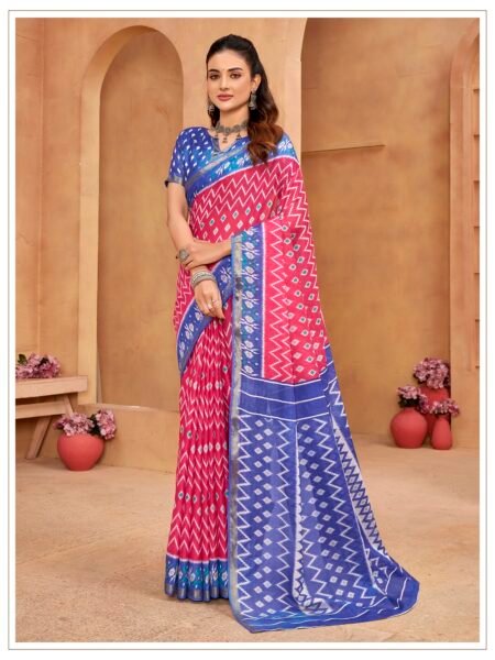 Malishka Export Cotton Printed Saree With Unstiched Blouse Piece