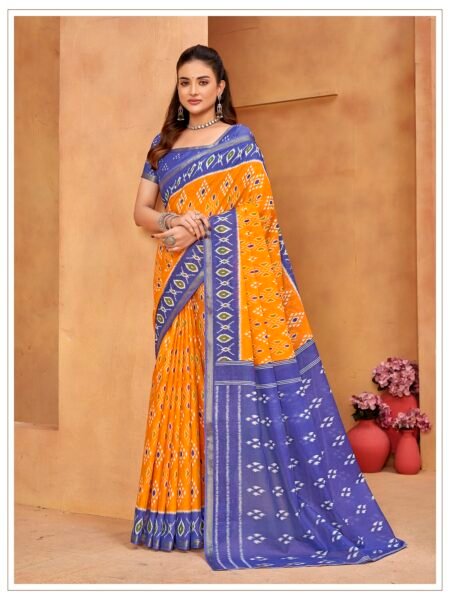 Malishka Export Cotton Printed Saree With Unstiched Blouse Piece