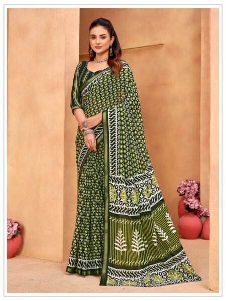 Malishka Export Cotton Printed Saree With Unstiched Blouse Piece