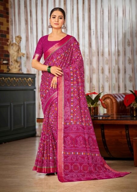 Malishka Export Cotton Printed Saree With Unstiched Blouse Piece