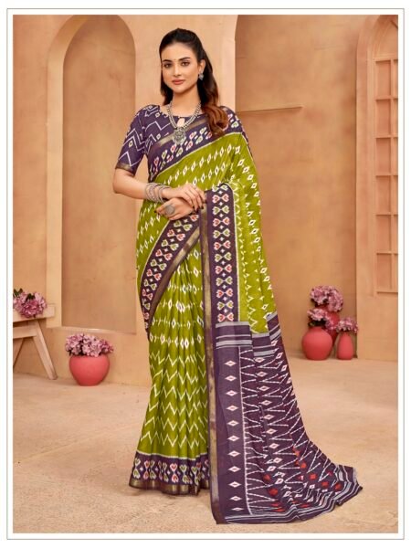 Malishka Export Cotton Printed Saree With Unstiched Blouse Piece