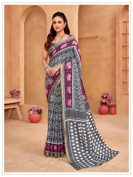 Malishka Export Cotton Printed Saree With Unstiched Blouse Piece