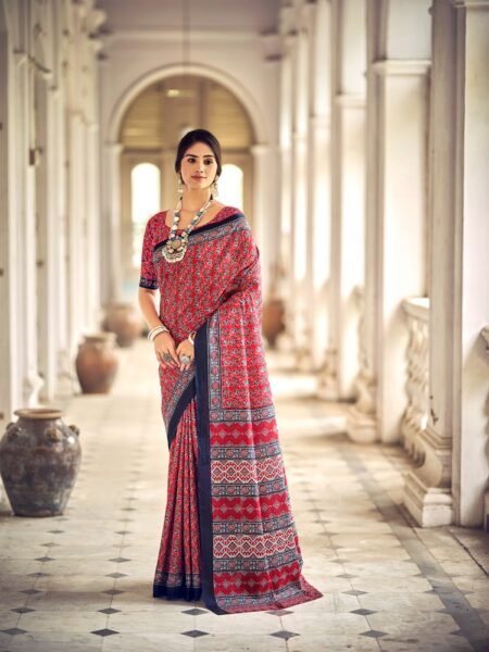 Malishka Export Cotton Printed Saree With Unstiched Blouse Piece
