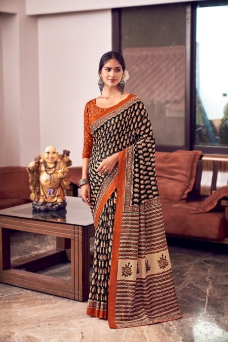 Malishka Export Cotton Printed Saree With Unstiched Blouse Piece