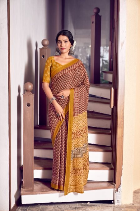 Malishka Export Cotton Printed Saree With Unstiched Blouse Piece