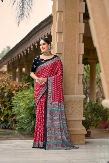 Malishka Export Cotton Printed Saree With Unstiched Blouse Piece