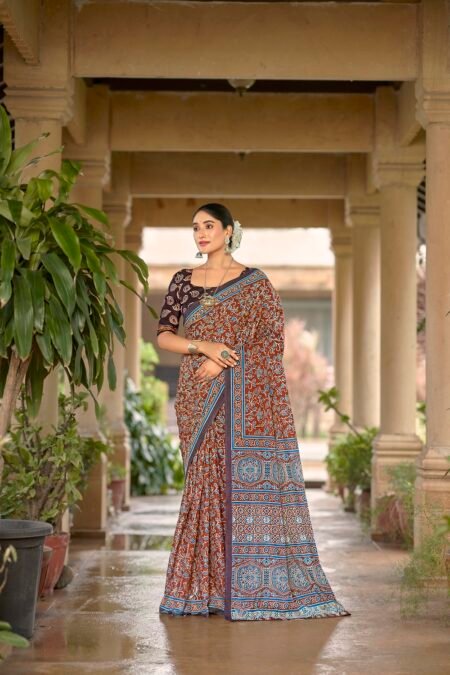 Malishka Export Cotton Printed Saree With Unstiched Blouse Piece