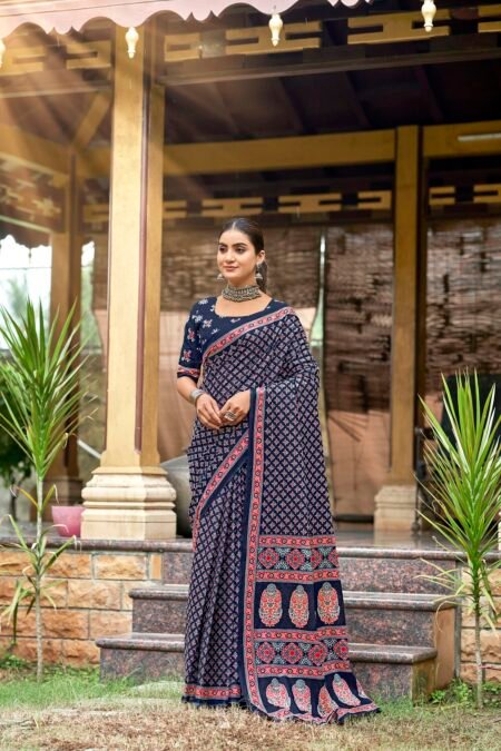 Malishka Export Cotton Printed Saree With Unstiched Blouse Piece