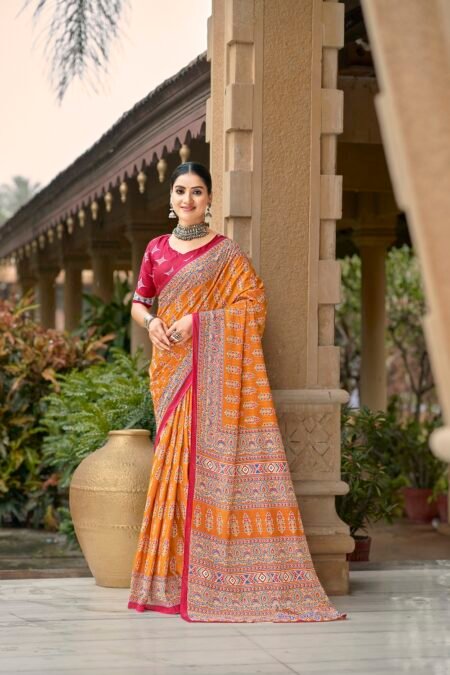 Malishka Export Cotton Printed Saree With Unstiched Blouse Piece