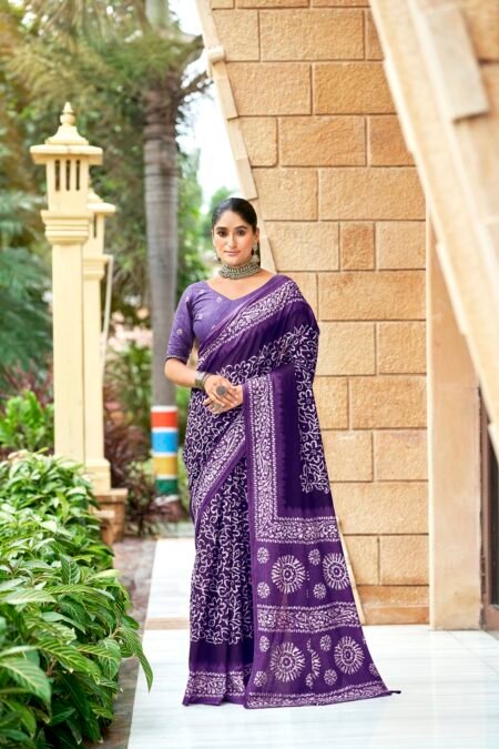 Malishka Export Cotton Printed Saree With Unstiched Blouse Piece