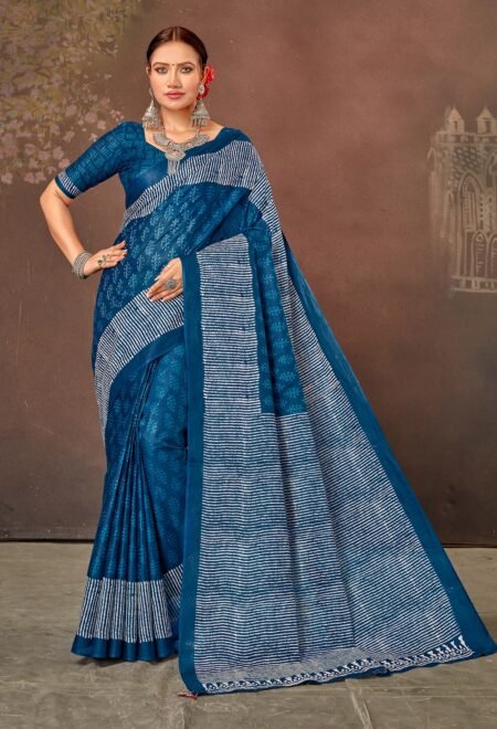 Malishka Export Cotton Printed Saree With Unstiched Blouse Piece