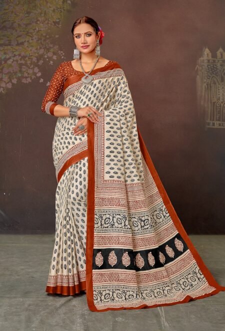 Malishka Export Cotton Printed Saree With Unstiched Blouse Piece