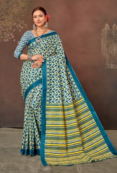 Malishka Export Cotton Printed Saree With Unstiched Blouse Piece
