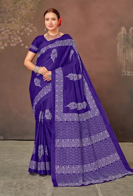 Malishka Export Cotton Printed Saree With Unstiched Blouse Piece