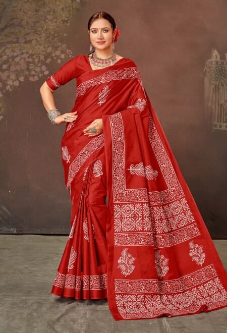 Malishka Export Cotton Printed Saree With Unstiched Blouse Piece