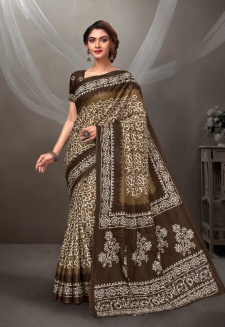 Malishka Export Cotton Printed Saree With Unstiched Blouse Piece