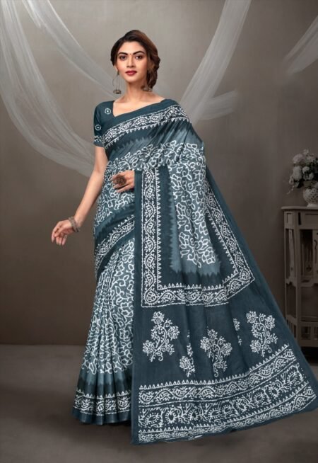 Malishka Export Cotton Printed Saree With Unstiched Blouse Piece