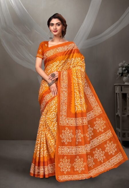 Malishka Export Cotton Printed Saree With Unstiched Blouse Piece