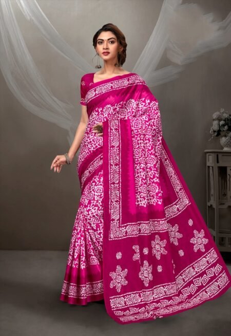 Malishka Export Cotton Printed Saree With Unstiched Blouse Piece