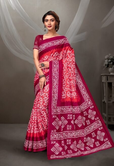 Malishka Export Cotton Printed Saree With Unstiched Blouse Piece