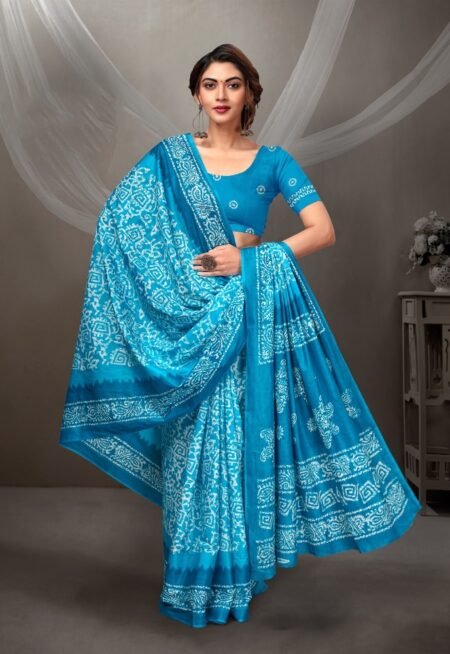 Malishka Export Cotton Printed Saree With Unstiched Blouse Piece