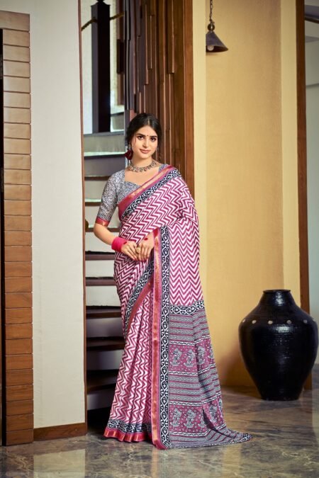 Malishka Export Cotton Printed Saree With Unstiched Blouse Piece