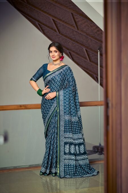 Malishka Export Cotton Printed Saree With Unstiched Blouse Piece