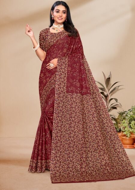 Malishka Export Cotton Printed Saree With Unstiched Blouse Piece