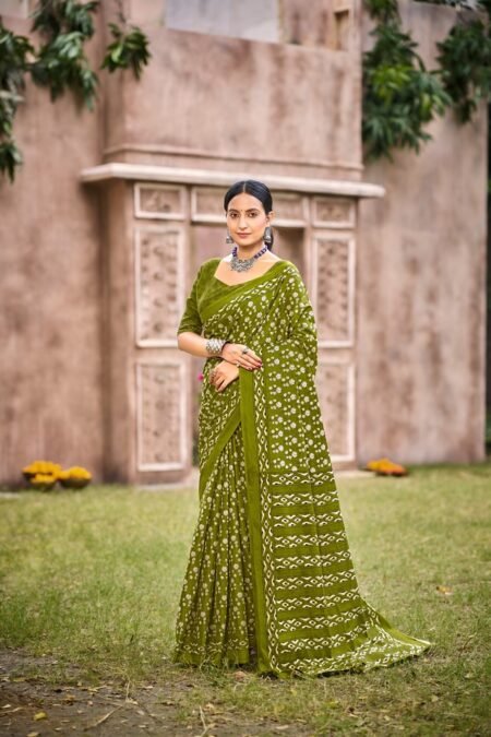 Malishka Export Cotton Printed Saree With Unstiched Blouse Piece