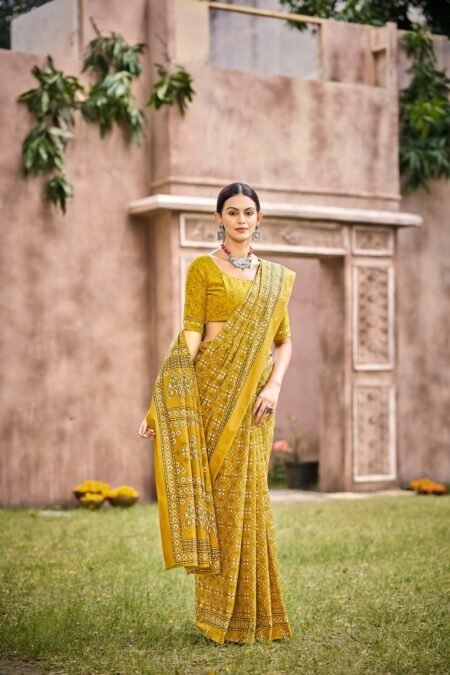 Malishka Export Cotton Printed Saree With Unstiched Blouse Piece