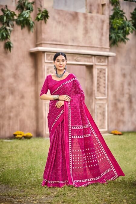 Malishka Export Cotton Printed Saree With Unstiched Blouse Piece