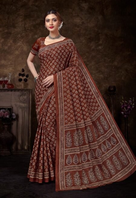 Malishka Export Cotton Printed Saree With Unstiched Blouse Piece