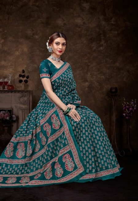 Malishka Export Cotton Printed Saree With Unstiched Blouse Piece