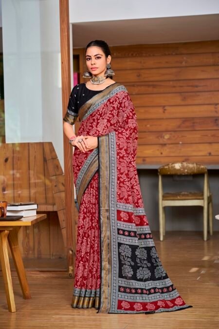 Malishka Export Cotton Printed Saree With Unstiched Blouse Piece