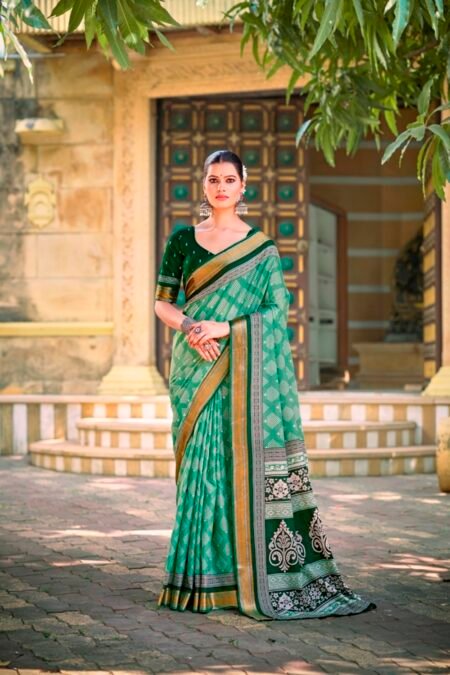 Malishka Export Cotton Printed Saree With Unstiched Blouse Piece