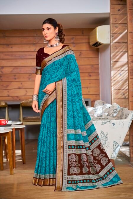 Malishka Export Cotton Printed Saree With Unstiched Blouse Piece